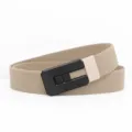 Men's canvas belt with stylish black buckle casual outdoor waist strap durable fabric - 120cm / Khaki