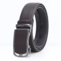 Men automatic buckle leather belt dark brown textured business casual dress belt variant - Gunmetal Buckle Coffee / 120cm