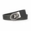 Men Dark Grey Canvas Belt Silver Automatic Buckle Wolf Pattern Casual Business Belt - Silver Buckle Dark Gray