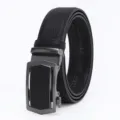Men's leather belt automatic buckle casual business black cowhide waist belt variant style - 120cm / Gunmetal Buckle Black