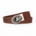 Men's casual canvas belt with silver automatic metal buckle, brown elastic tactical strap. - Silver Buckle-Coffee