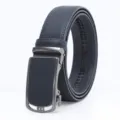 Men's leather belt automatic metal buckle business casual luxury waist belt stylish blue - Gunmetal Buckle Blue / 120cm