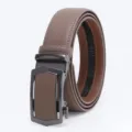 Brown men's genuine leather belt with automatic metal buckle, stylish business accessory. - 120cm / Gunmetal Buckle Apricot