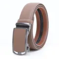 Men's automatic leather belt business casual high quality buckle belt fashion accessory. - Gunmetal Buckle Apricot / 120cm