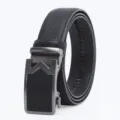 Men's automatic buckle leather belt business casual black textured strap waist accessory - 120cm / Gunmetal Buckle Black