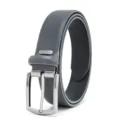 Men's grey leather belt with silver pin buckle, stylish cross-pattern design for casual wear. - 110cm / Rock Gray