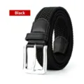 Men's Black Stretch Braided Elastic Woven Casual Belt for Golf and Daily Jeans Wear - Black / 120cm