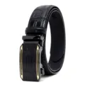 Men's Black Crocodile Pattern Leather Belt with Automatic Buckle Business Casual Style - 120cm / Black