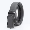 Men's Grey Leather Belt Automatic Buckle Business Casual Dress Belt For Men Style - 120cm / Gunmetal Buckle Gray