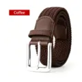 Men's brown elastic braided belt with metal pin buckle, casual stretch design for men. - Coffee / 120cm