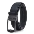 Men's automatic buckle leather belt business casual black ratchet belt for trousers - 120cm / Black