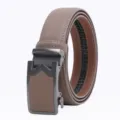 Brown leather automatic buckle belt men business casual waist belt stylish accessory - 120cm / Gunmetal Buckle Apricot