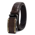 Men's automatic buckle leather belt with luxury crocodile pattern for business wear and casual outfits - 120cm / Coffee
