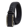Black Crocodile Pattern Men's Belt Automatic Buckle Business Casual Leather Trouser Belt - 120cm / Black