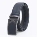 Men's automatic leather belt business casual navy blue waist strap with metal buckle - 120cm / Gunmetal Buckle Blue