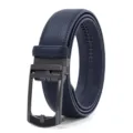Men's ratchet automatic buckle belt, stylish dark blue business dress leather belt. - 120cm / Blue