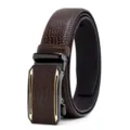 Men's brown crocodile pattern leather belt with automatic metal buckle for business wear. - 120cm / Coffee