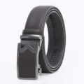 Men's genuine leather automatic buckle belt casual business dress belt with stylish design. - 120cm / Gunmetal Buckle Coffee