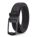 Men's automatic ratchet buckle leather belt, black textured dress belt for business. - 120cm / Brown