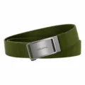Men's nylon woven tactical belt with gun-colored metal automatic buckle in army green color. - Gunmetal Buckle Army Green