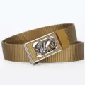 Men's khaki tactical nylon belt, vintage alloy dragon buckle canvas casual belt variant. - Silver Buckle Wolf Brown