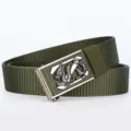 Men military tactical belt outdoor canvas nylon waist belt with dragon metal buckle - Silver Buckle - Army Green