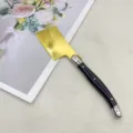 Hoja dorada cuchillo de mantequilla mango negro esparcidor de queso vajilla de cocina - Machete / Negro