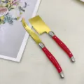 Set de cuchillos para queso y mantequillas de acero dorado con mangos rojos para cocina - Juego de Cuchillos para Queso / Rojo