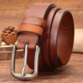 Vintage brown leather belt for women casual metal pin buckle waist strap jeans accessory - 100cm / Khaki