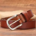 Women genuine leather belt with stylish metal pin buckle versatile fashion accessory for jeans - 100cm / Khaki