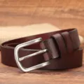 Dark brown genuine leather belt with silver metal pin buckle for women fashion accessory - 100cm / Coffee