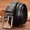 Black leather belt for women, casual pin buckle minimalist design, versatile jeans accessory. - 100cm / Black