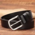 Women black genuine leather belt with stylish metal pin buckle for dresses jeans suits. - 100cm / Black