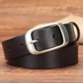 Classic black genuine leather belt with silver pin buckle for women and men jeans casual wear. - 100cm / Black