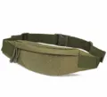 Tactical waist bag detail showing durable green nylon material, adjustable straps and secure buckle. - Green