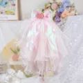 Voile de mariage pour animal rose avec nœud iridescent, mignon accessoire de mariée. - Taille Unique-Longueur 33cm Largeur 25cm / Voile Sirène-Rose