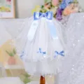 Voile de mariée pour animaux de compagnie en tulle blanc avec nœuds bleus, idéal pour fête de chiens. - Taille Unique-Longueur 33cm Largeur 25cm / Voile Cendrillon