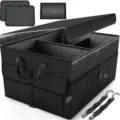 Collapsible car trunk organizer with compartments, large capacity foldable storage box. - L / Black