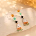 Halloween pompoen geest oorbellen met kleurrijke kralen en Wicked hanger voor dames feest. - Pompoen Geest Kralen Oorbellen