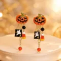Halloween pompoen geest asymmetrische kwast oorbellen met strass stenen voor feestje. - Pompoen Geest Kwastje Oorbellen