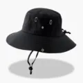 Chapeau de soleil noir d'extérieur à large bord, tissu séchant rapidement et mentonnière. - Taille unique / Noir