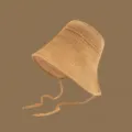 Chapeau seau en paille tissée d'été avec jugulaire, casquette de pêcheur anti-soleil. - Kaki