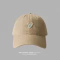 Casquette de baseball kaki classique avec broderie cœur bleu, chapeau en coton doux. - Khaki Clair
