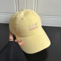 Casquette de baseball jaune avec broderie de fleurs mignonnes et texte pour femme - Jaune