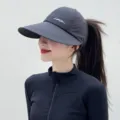 Casquette de soleil vide gris foncé à large bord, visière séchage rapide pour femmes. - Taille unique / Noir