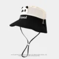 Summer baby sun protection bucket hat breathable mesh children outdoor sunshade cap. - Black Panda