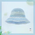 Woven straw bucket hat for women spring summer beach vacation wide brim sun protection hat - M (56-58cm) Wheat Ear Stripe Straw Hat / Blue