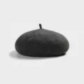 Classic dark grey wool beret for women, elegant vintage autumn and winter mode hat. - Dark Heather Gray