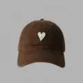 Brown baseball cap with cute heart embroidery, Korean style soft top casual sun hat for couple. - Coffee