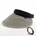 Chapeau de soleil vide rayé pour femmes, visière large et pliable d'été pour plage. - Taille unique / Beige